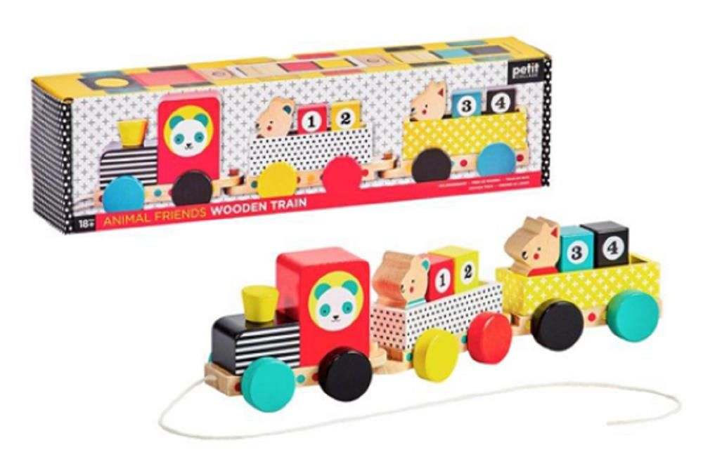 PETIT COLLAGE ANIMAL FRIENDS PULL ALONG WOODEN TRAIN - 1