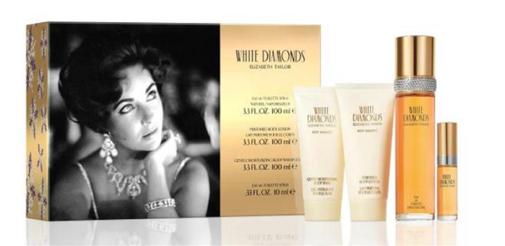 ELIZABETH TAYLOR WHITE DIAMONDS 4PC SET 100ML EAU DE TOILETTE SPRAY+10ML MINI+100ML LOTION+100ML SHOWER GEL - 1 SET