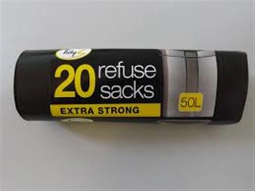 BLACK REFUSE BAG BIN LINER HEAVY DUTY ROLLS 20 BAG - 50L - 20 PCS