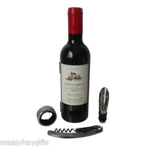 CHATEAU MERLOT 2002 WINE BOTTLE CORK OPENEER GIFT SET REF PO/1628 - 1