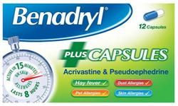 BENADRYL ALLERGY RELIEF PLUS DECONGESTANT CAPSULES - 12 CAPS