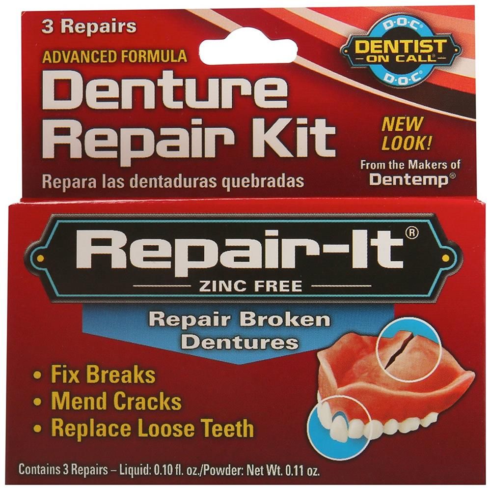 DENTEMP DENTURE REPAIR KIT - REPAIR BROKEN DENTURES - 3 REPAIRS