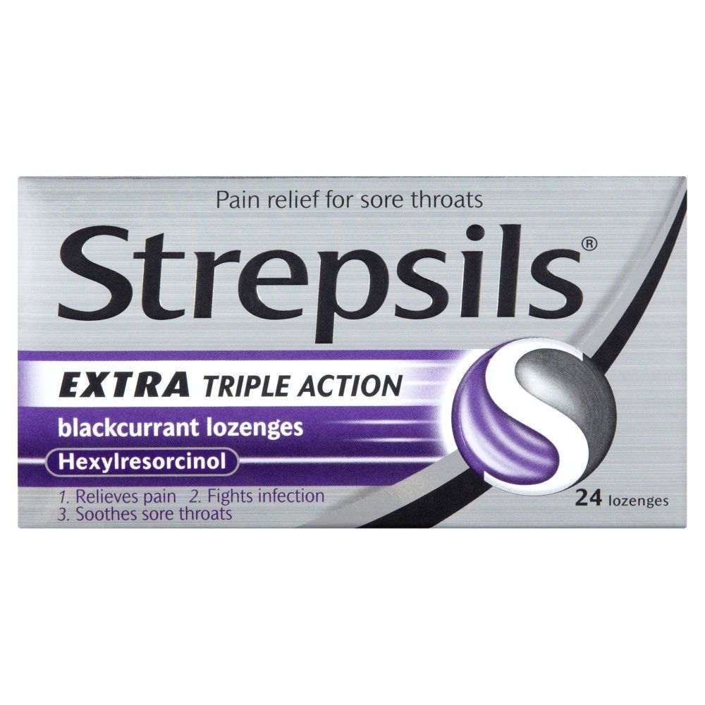 STREPSILS EXTRA TRIPLE ACTION BLACKCURRANT LOZENGES 24 - 24 LOZ