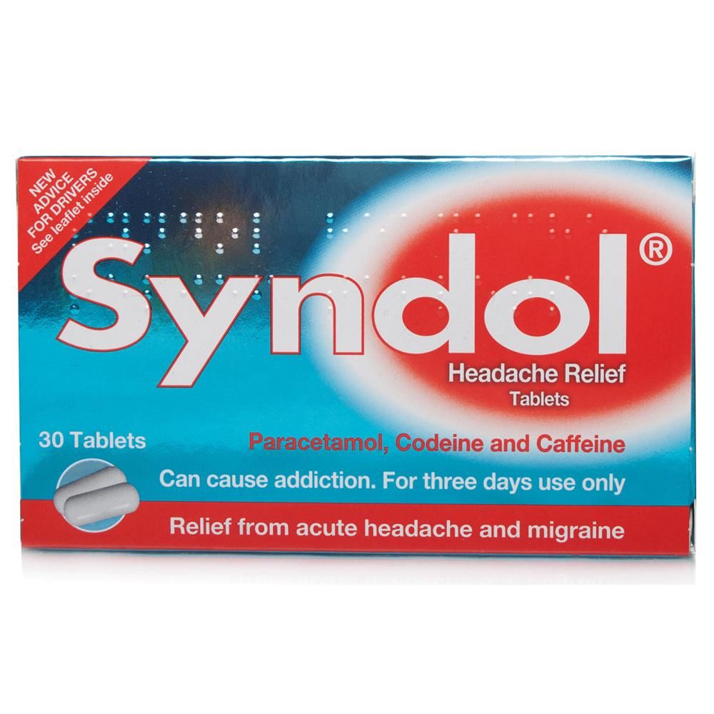 SYNDOL FAST RELIEF TENSION 30 TABLETS -PARACETAMOL 500MG, CAFFEINE 30MG AND CODEINE PHOSPHATE 8MG. PAIN KILLER MAY CAUSE DROWSENES - 30 TABS