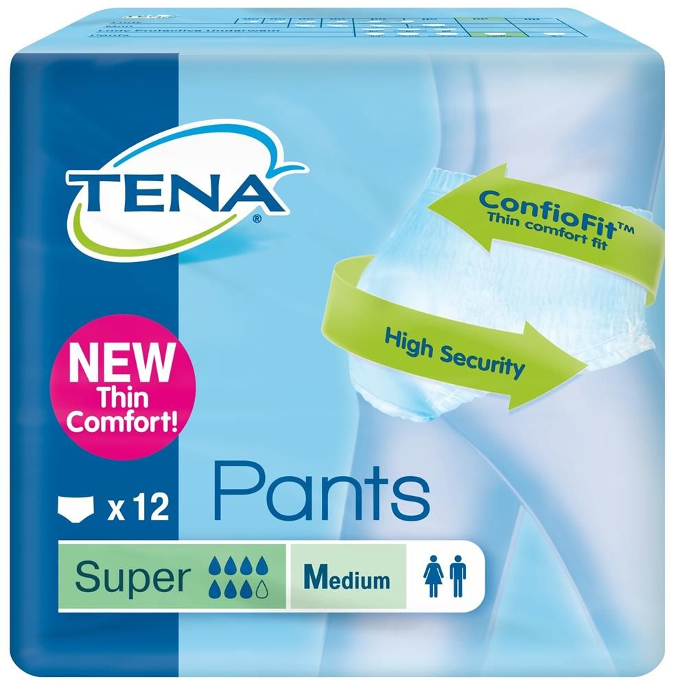 TENA UNISEX PANTS SUPER MEDIUM NEW THIN COMFORT HIGH SECURITY (12) - 12 PANTS